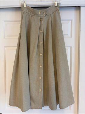 Vintage Starfire Button-Front A-Line Maxi Skirt in Khaki Olive Tan Tone
